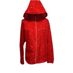Columbia Red Windbreaker Girls XL Hood Pockets Inside Pockets Packable Vented